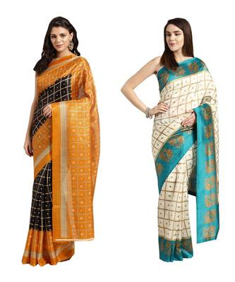 Combo Of 2 Poly Silk Multicolor Printed Women's Saree 1