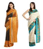 Combo Of 2 Poly Silk Multicolor Printed Women's Saree
