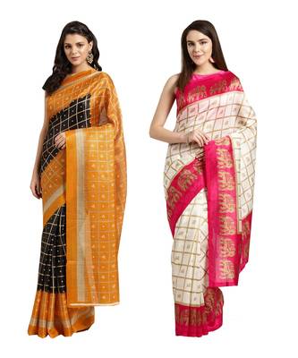 Combo Of 2 Poly Silk Multicolor Printed Women's Saree 1