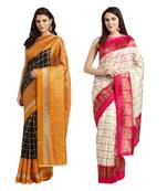 Combo Of 2 Poly Silk Multicolor Printed Women's Saree