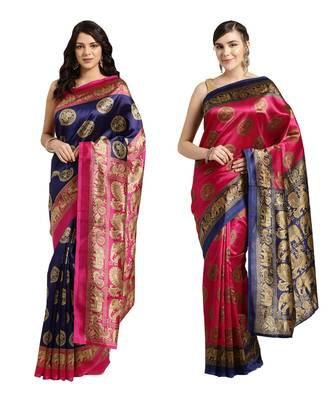 Combo Of 2 Poly Silk Multicolor Printed Women's Saree 1