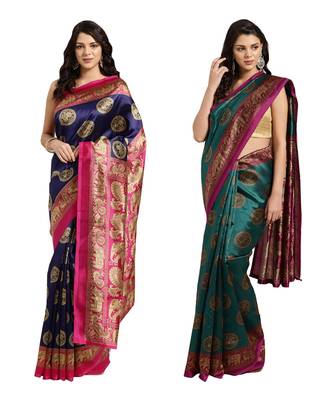 Combo Of 2 Poly Silk Multicolor Printed Women's Saree 1