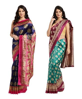Combo Of 2 Poly Silk Multicolor Printed Women's Saree 1