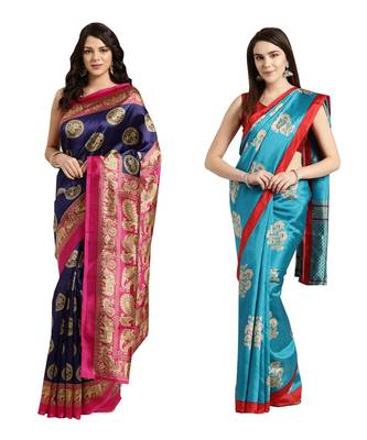Combo Of 2 Poly Silk Multicolor Printed Women's Saree 1