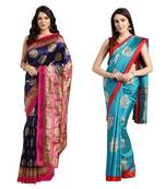 Combo Of 2 Poly Silk Multicolor Printed Women's Saree
