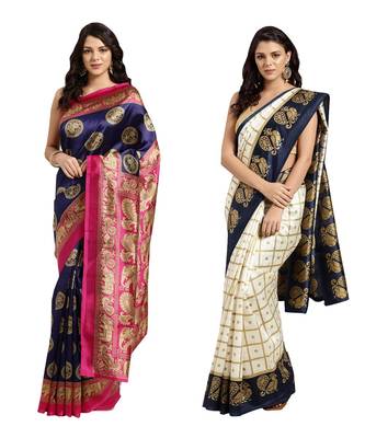 Combo Of 2 Poly Silk Multicolor Printed Women's Saree 1