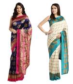 Combo Of 2 Poly Silk Multicolor Printed Women's Saree