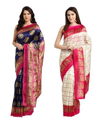 Combo Of 2 Poly Silk Multicolor Printed Women's Saree 1