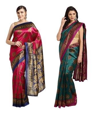 Combo Of 2 Poly Silk Multicolor Printed Women's Saree 1