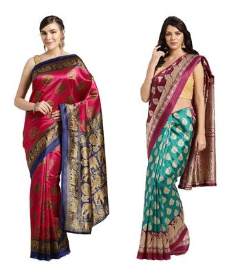 Combo Of 2 Poly Silk Multicolor Printed Women's Saree 1