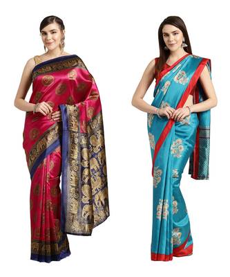 Combo Of 2 Poly Silk Multicolor Printed Women's Saree 1