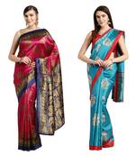 Combo Of 2 Poly Silk Multicolor Printed Women's Saree
