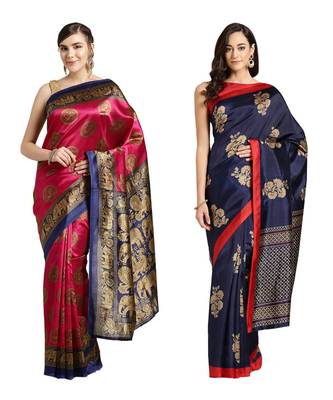Combo Of 2 Poly Silk Multicolor Printed Women's Saree 1