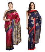 Combo Of 2 Poly Silk Multicolor Printed Women's Saree