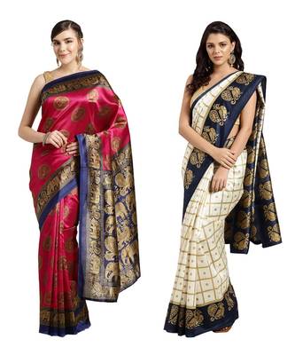 Combo Of 2 Poly Silk Multicolor Printed Women's Saree 1