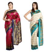 Combo Of 2 Poly Silk Multicolor Printed Women's Saree