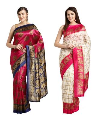 Combo Of 2 Poly Silk Multicolor Printed Women's Saree 1