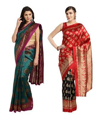 Combo Of 2 Poly Silk Multicolor Printed Women's Saree 1