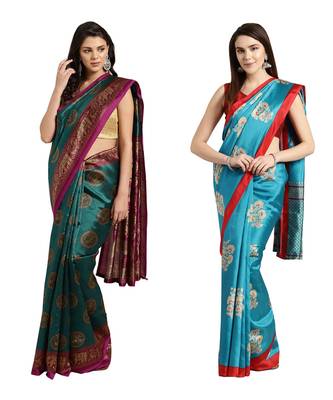 Combo Of 2 Poly Silk Multicolor Printed Women's Saree 1