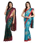 Combo Of 2 Poly Silk Multicolor Printed Women's Saree