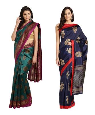 Combo Of 2 Poly Silk Multicolor Printed Women's Saree 1