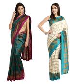 Combo Of 2 Poly Silk Multicolor Printed Women's Saree