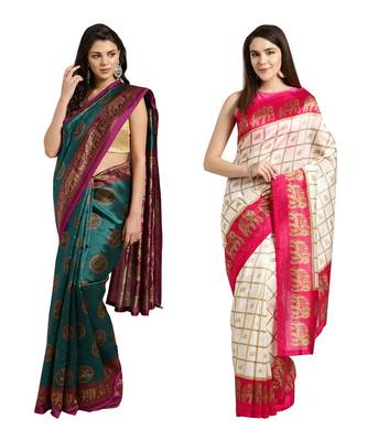 Combo Of 2 Poly Silk Multicolor Printed Women's Saree 1