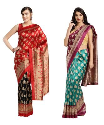 Combo Of 2 Poly Silk Multicolor Printed Women's Saree 1