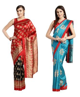 Combo Of 2 Poly Silk Multicolor Printed Women's Saree 1