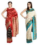 Combo Of 2 Poly Silk Multicolor Printed Women's Saree
