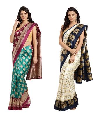 Combo Of 2 Poly Silk Multicolor Printed Women's Saree 1