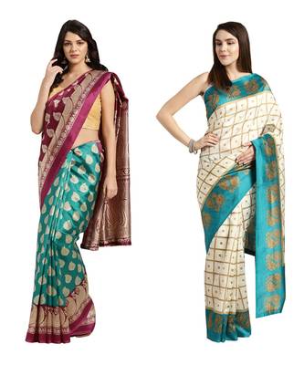 Combo Of 2 Poly Silk Multicolor Printed Women's Saree 1