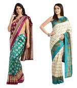Combo Of 2 Poly Silk Multicolor Printed Women's Saree