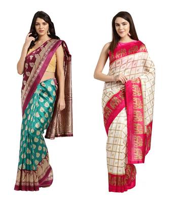 Combo Of 2 Poly Silk Multicolor Printed Women's Saree 1