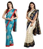 Combo Of 2 Poly Silk Multicolor Printed Women's Saree