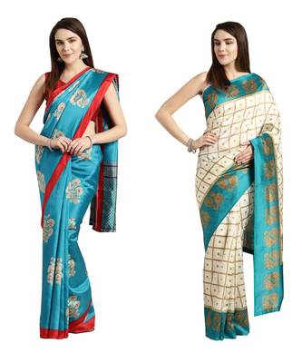 Combo Of 2 Poly Silk Multicolor Printed Women's Saree 1