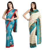 Combo Of 2 Poly Silk Multicolor Printed Women's Saree