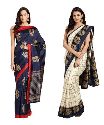 Combo Of 2 Poly Silk Multicolor Printed Women's Saree 1