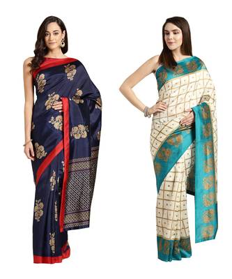 Combo Of 2 Poly Silk Multicolor Printed Women's Saree 1