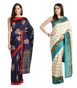 Combo Of 2 Poly Silk Multicolor Printed Women's Saree