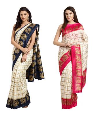Combo Of 2 Poly Silk Multicolor Printed Women's Saree 1