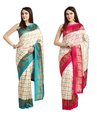 Combo Of 2 Poly Silk Multicolor Printed Women's Saree 1