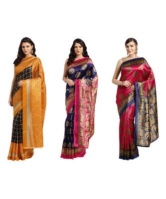 Combo Of 3 Poly Silk Multicolor Printed Women's Saree 1