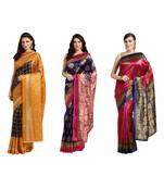Combo Of 3 Poly Silk Multicolor Printed Women's Saree