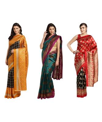 Combo Of 3 Poly Silk Multicolor Printed Women's Saree 1