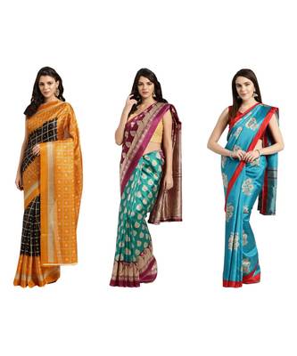 Combo Of 3 Poly Silk Multicolor Printed Women's Saree 1