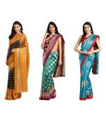 Combo Of 3 Poly Silk Multicolor Printed Women's Saree