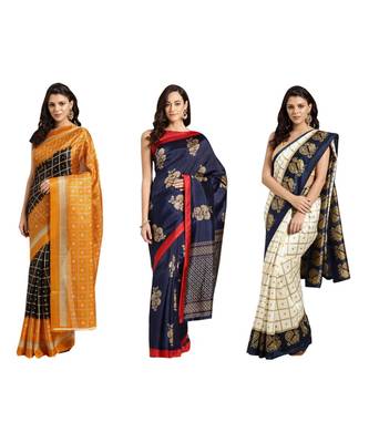 Combo Of 3 Poly Silk Multicolor Printed Women's Saree 1
