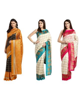 Combo Of 3 Poly Silk Multicolor Printed Women's Saree 1