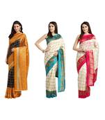 Combo Of 3 Poly Silk Multicolor Printed Women's Saree